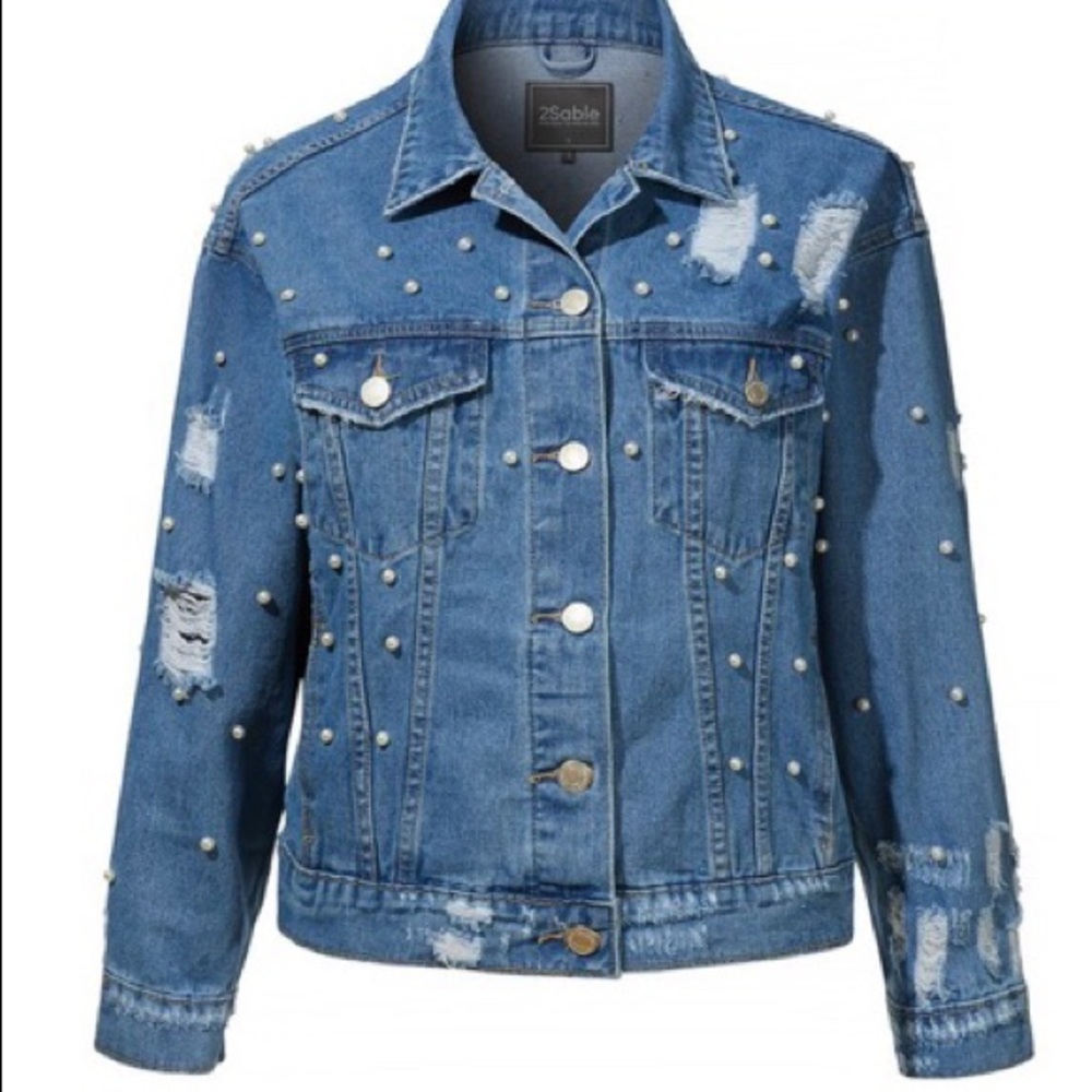 Denim Jacket with Pearl detail